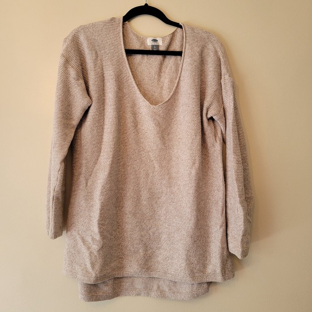 Old Navy, Low Neck, Cream Tunic Style Sweater, Size L